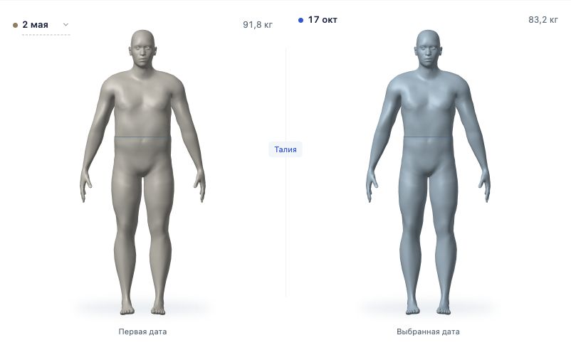 Сравнение двух 3D-фигур спереди на демонстрационных замерах